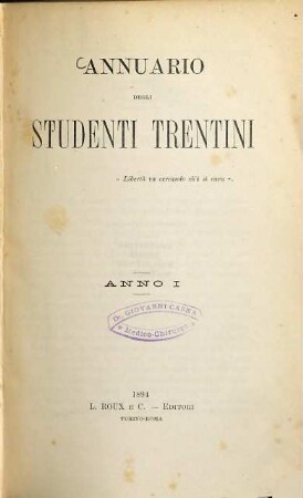 Annuario degli studenti trentini. 1. 1894/95 (1894)