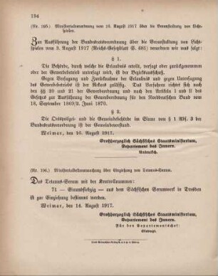 Nr. 196: Ministerialbekanntmachung über Einziehung von Tetanus-Serum