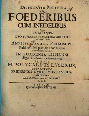 Disputatio politica de foederibus cum infidelibus