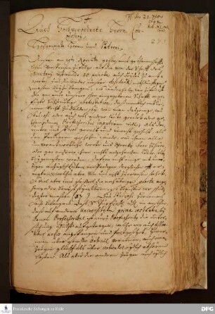 Brief von Joachim Justus Breithaupt und August Hermann Francke an Veit Ludwig v. Seckendorff, Franz Julius Lütkens, Carl v. Dieskau und Heinrich v. Platen.