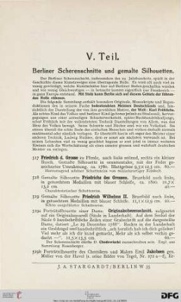 V. Teil: Berliner Scherenschnitte und gemalte Silhouetten (Nr. 517-531)