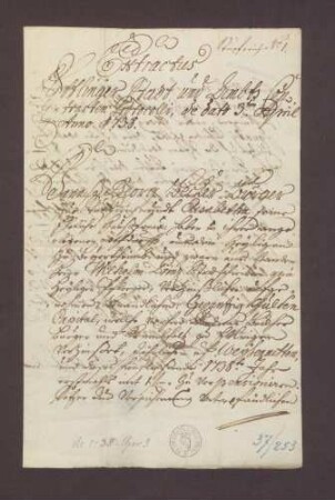 Schuldverschreibung von Hans Georg Becker von Stupferich gegen die Heiligen zu Beiertheim