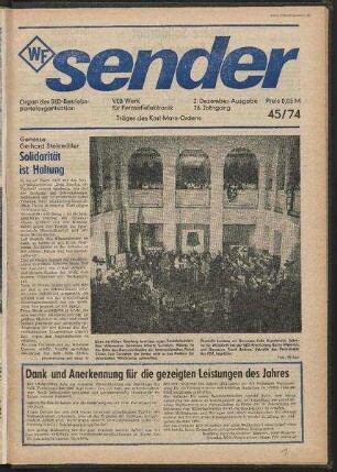 Betriebszeitung 'WF-Sender', Nr.45/1974 (2. Dezemberausgabe 1974)