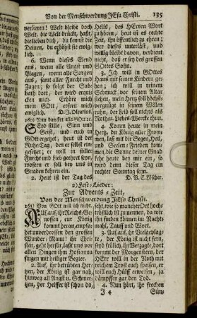 Zur Advents-Zeit, Von der Menschwerdung Jesu Christi. - Auf Weihnachten. Von der Geburt Jesu Christi.