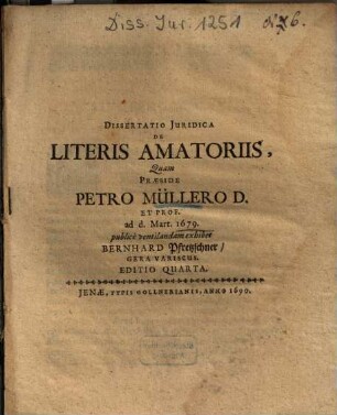 Dissertatio Juridica [Iuridica] De Literis Amatoriis