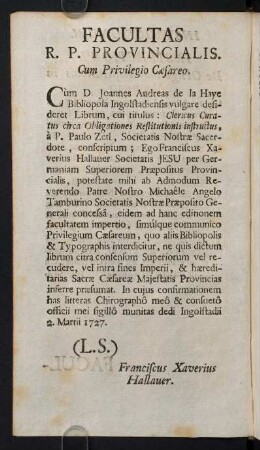 4v, Facultas R.P. provincialis cum privilegio Caesareo