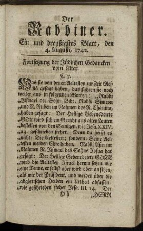 Ein und dreyßigstes Blatt, den 4. August, 1742.