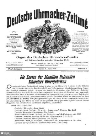 Die Sperre der Munition liefernden Schweizer Uhrenfabriken