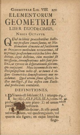 Elementorum Geometriæ. Liber Duodecimus. Nobis Octavus