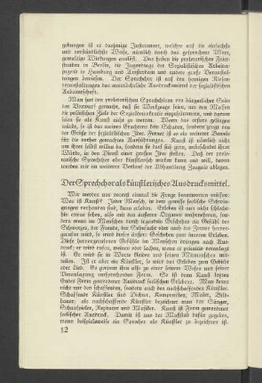 Der Sprechchor als künstlerisches Ausdrucksmittel