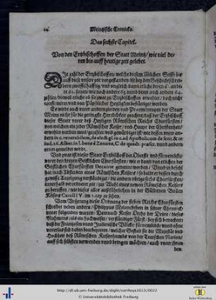 Kap. 6. Von den Erzbischoffen der Statt Meintz, wie viel deren bis auff heutige zeit gelebet.