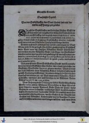 Kap. 6. Von den Erzbischoffen der Statt Meintz, wie viel deren bis auff heutige zeit gelebet.