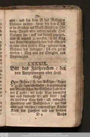 LXXXIX. Bitt des Fürsprechen/ der von Amptswegen oder sonst klagt.