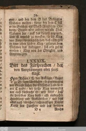 LXXXIX. Bitt des Fürsprechen/ der von Amptswegen oder sonst klagt.