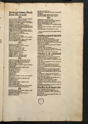 Tabula prime partis summe Alexandri de Ales