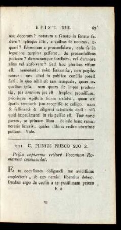 XIII. C. Plinius Prisco Suo S.