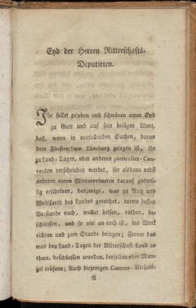 Eyd der Herren Ritterschafts-Deputirten.