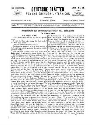 Präparation zur Schöpfungsgeschichte (III. Schuljahr)