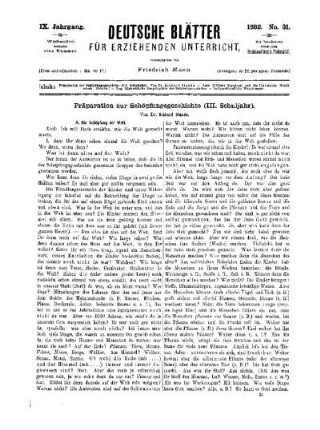 Präparation zur Schöpfungsgeschichte (III. Schuljahr)