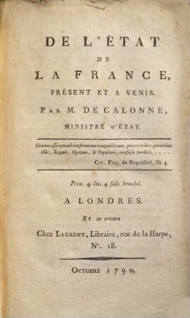 De l'État de la France présent et à venir