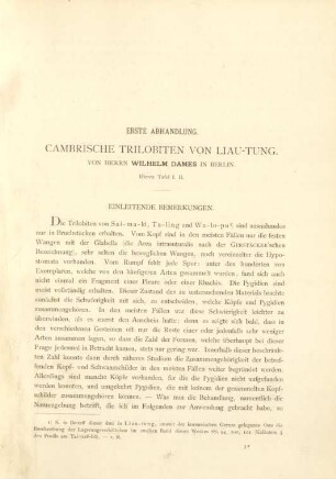 Erste Abhandlung. Cambrische Trilobiten von Liau-tung