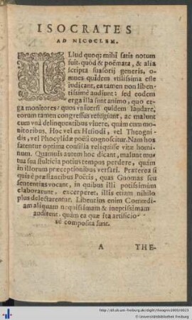 Isocrates ad Nicoclem.
