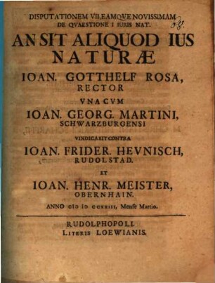 Diss. VIIma eaque novissima, de quaestione I. iuris nat.: An sit aliquod ius naturae