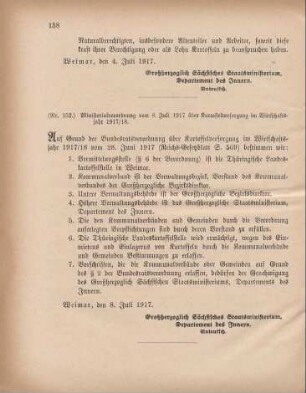 Nr. 152: Ministerialverordnung vom 8. Juli 1917 über Kartoffelversorgung im Wirtschaftsjahr 1917/18