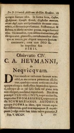 Observatio CIV. C. A. Heumannni, de Neqvicquam