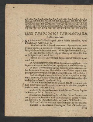 Libri Theologici Theologorum Lutheranorum.