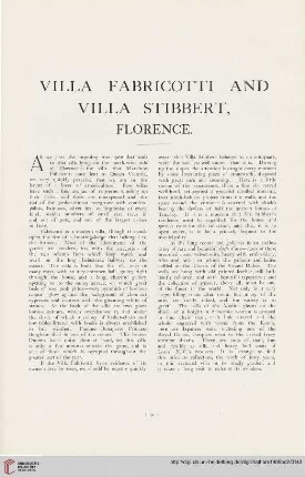 Villa Fabricotti and Villa Stibbert, Florence [Text und Tafeln]