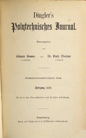 Dingler's polytechnisches Journal. 234. 1879