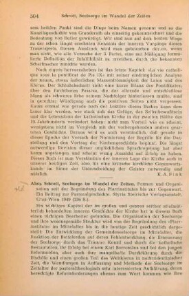504-505 [Rezension] Schrott, Alois, Seelsorge im Wandel der Zeiten