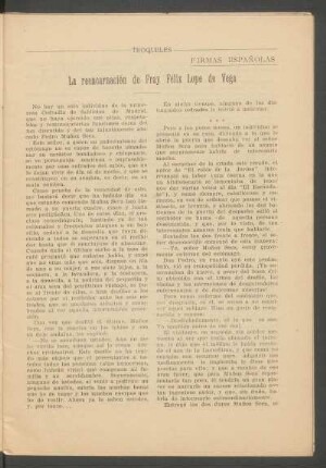 La reencarnación de Fray Félix Lope de Vega : Firmas españolas
