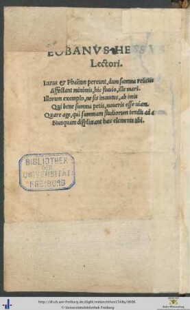 Eobanus Hessus Lectori