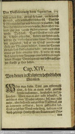 Cap. XIV. Von denen in Kräutern befindlichen Metallen