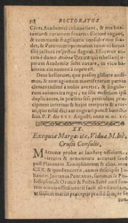 XX. Exequiae Margaritae itae, Vidue M. Ioh. Crusii Consulis.