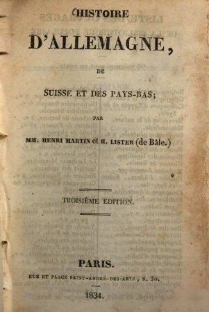 Histoire d'Allemagne de Suisse et des Pays-Bas