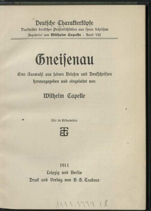Gneisenau : eine Auswahl aus seinen Briefen und Denkschriften