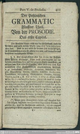 Der Pohlnischen Grammatic Fünffter Theil. Von der Prosodie