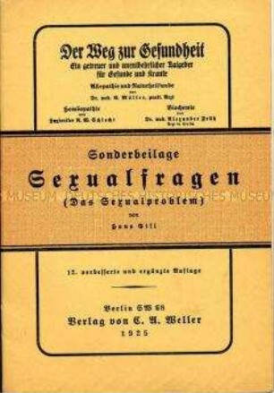 Sonderbeilage zu dem Buch "Der Weg zur Gesundheit" zu Sexualfragen