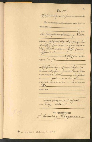 Standesamtsbuch der Stadt Aschaffenburg: Geburten 365/1900 - 184/1901