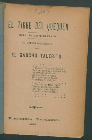 El tigre del Quequen : su historia en versos gauchescos
