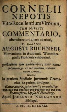 Cornelii Nepotis Vitae Excellentium Virorum