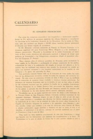 Calendario - El Congreso Franciscano