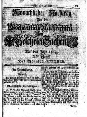 Monathlicher Nachtrag [...] Auf das Jahr 1764. Xtes Stuck Des Monaths October