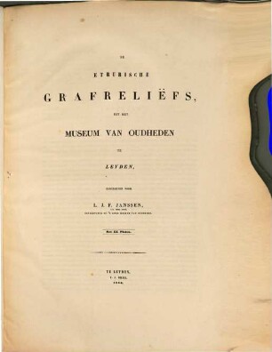 De etrurische grafreliëfs, uit het Museum von Oudheden te Leyden