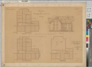 Arnsberg (Arnsberg) Lehrerinnenseminar Wohngebäude Blatt 3 Balkenlage, Südansicht 1905 1 : 100 60 x 83 Pause Gutenschwager, Kreisbauinspektor Staatshochbauamt Arnsberg