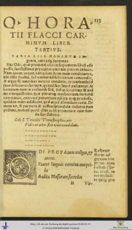 QUINTI HORATII FLACCI CARMINUM LIBER TERTIUS