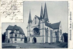Postkartenalbum mit Motiven von Karlsruhe. "Altkatholische Kirche und Pfarrhaus, Karlsruhe"